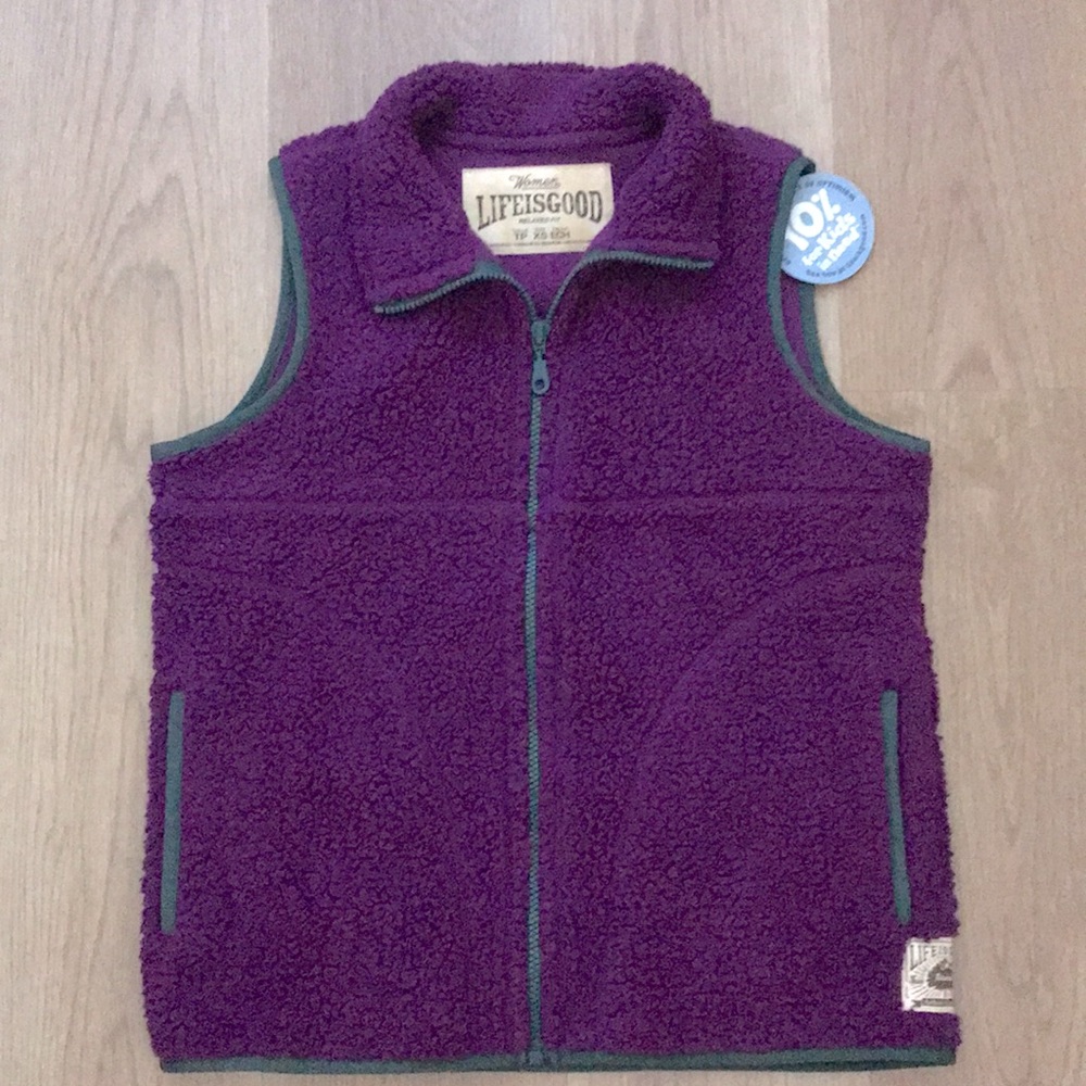 NWT Life is Good Purple Sherpa Vest, Size XS